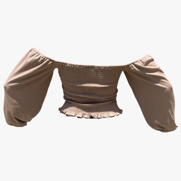 (NWT) Smocked Keyhole Off-Shoulder Top - Khaki - Picture 4 of 6